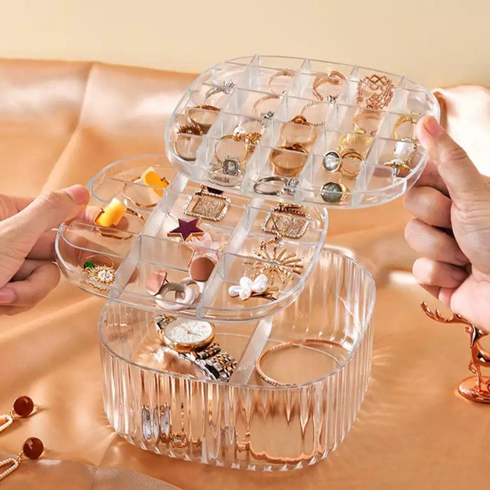 Elegant Transparent Crystal Portable Jewellery Box, Storage Organizer, Acrylic Earrings Holder, Multi-Layer Jewellery Case