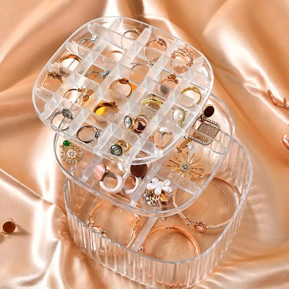 Elegant Transparent Crystal Portable Jewellery Box, Storage Organizer, Acrylic Earrings Holder, Multi-Layer Jewellery Case