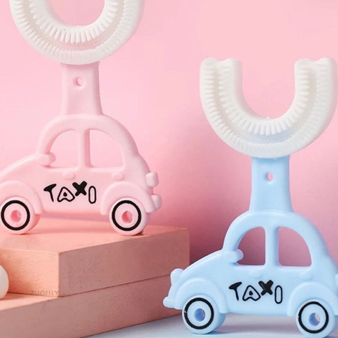 Lovely Taxi Shaped Children Whiting U-Type Toothbrush, 360˚  Degree Cleaning Labor-Saving Toothbrush