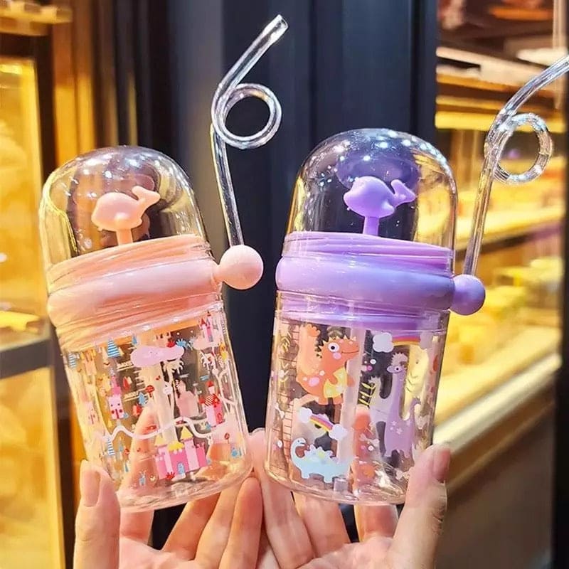 Creative 260Ml Kids Funny Whale Water Spray Drinking Cup, Cartoon Feeding Bottles With Straw, Leak Proof Portable Cartoon Baby Feeding Cup