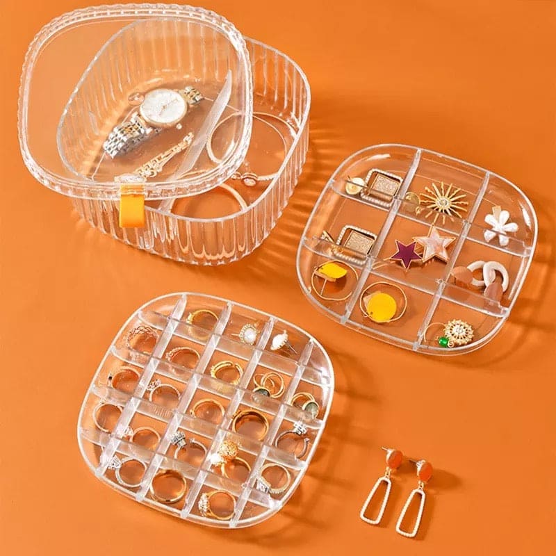 Elegant Transparent Crystal Portable Jewellery Box, Storage Organizer, Acrylic Earrings Holder, Multi-Layer Jewellery Case