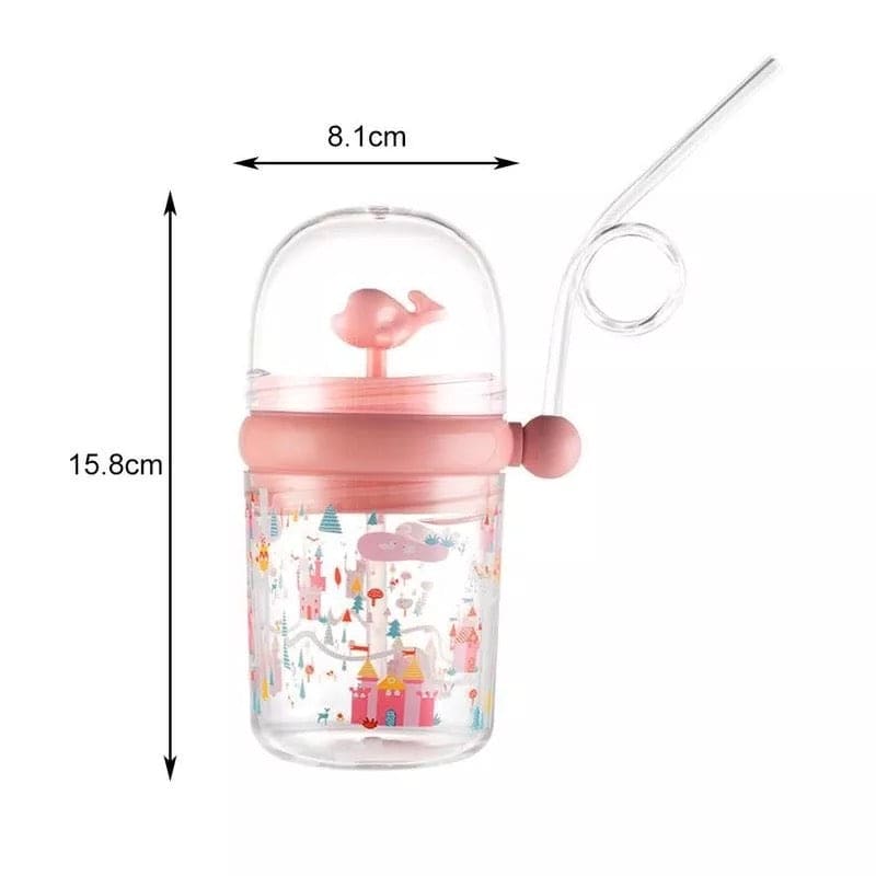 Creative 260Ml Kids Funny Whale Water Spray Drinking Cup, Cartoon Feeding Bottles With Straw, Leak Proof Portable Cartoon Baby Feeding Cup