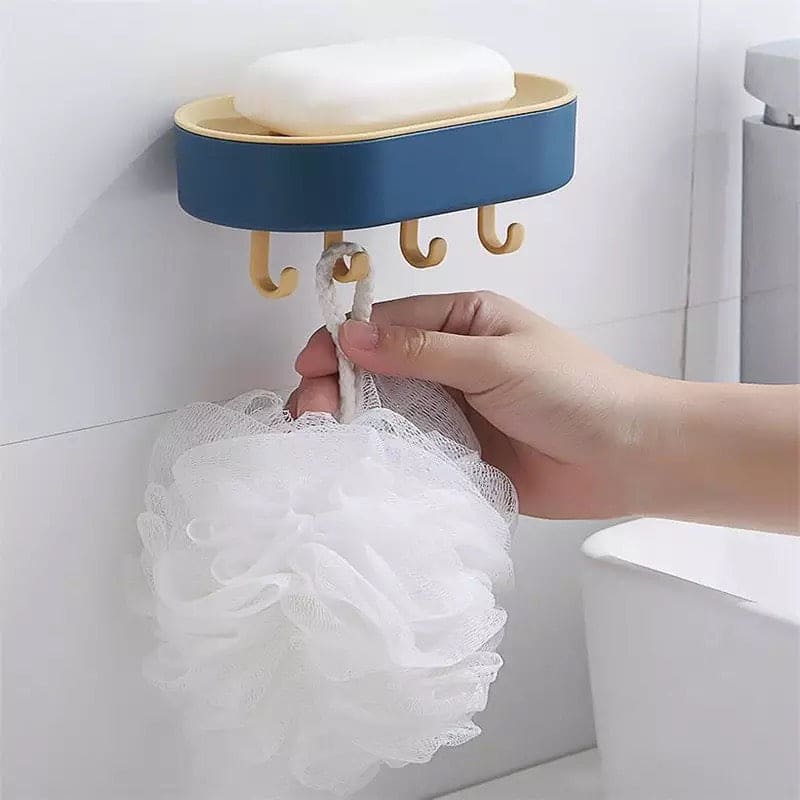 Double Layer Soap Box, Hanging Bathroom Soap Shower Soap Holder, Dish Storage Plate Tray Soap Box, Multifunctional Shelf Toilet Drain Soap Box with Plastic Hooks, Soap Dish Tray