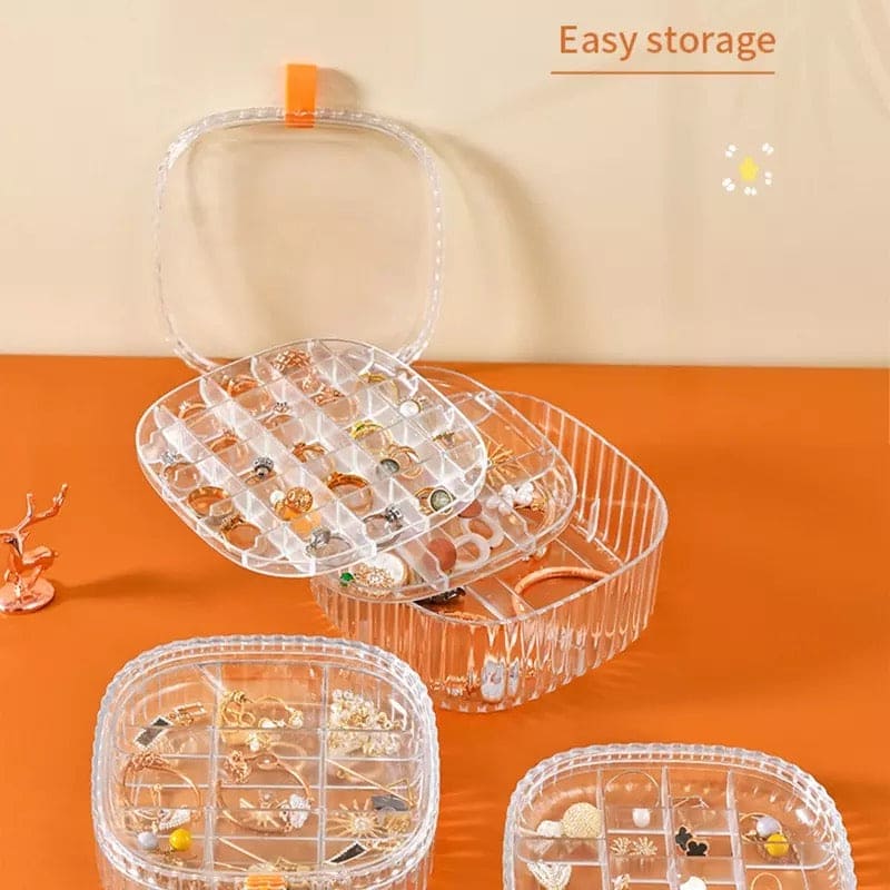 Elegant Transparent Crystal Portable Jewellery Box, Storage Organizer, Acrylic Earrings Holder, Multi-Layer Jewellery Case