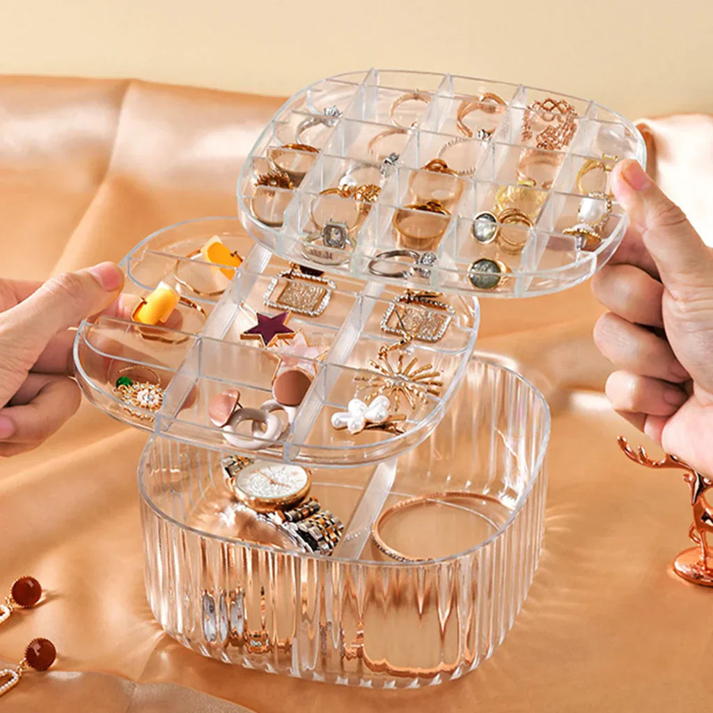 Elegant Transparent Crystal Portable Jewellery Box, Storage Organizer, Acrylic Earrings Holder, Multi-Layer Jewellery Case