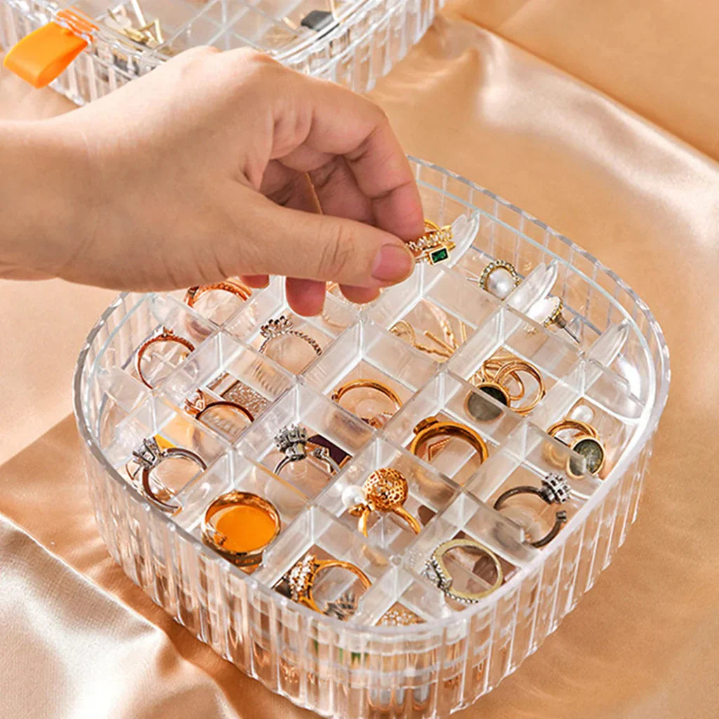 Elegant Transparent Crystal Portable Jewellery Box, Storage Organizer, Acrylic Earrings Holder, Multi-Layer Jewellery Case