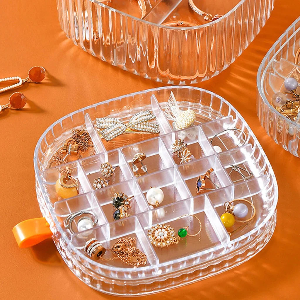 Elegant Transparent Crystal Portable Jewellery Box, Storage Organizer, Acrylic Earrings Holder, Multi-Layer Jewellery Case